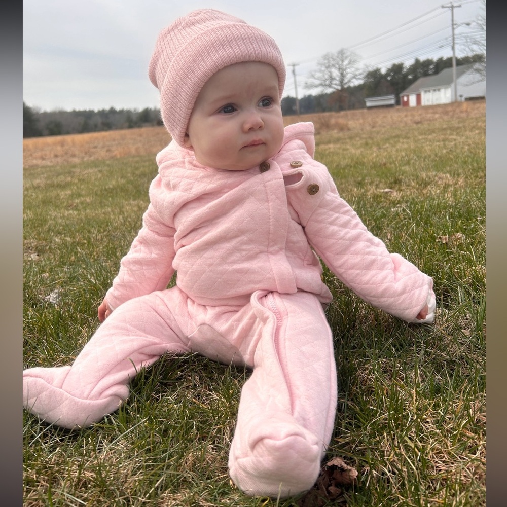6 month, pink snow suit, baby girl. Carters